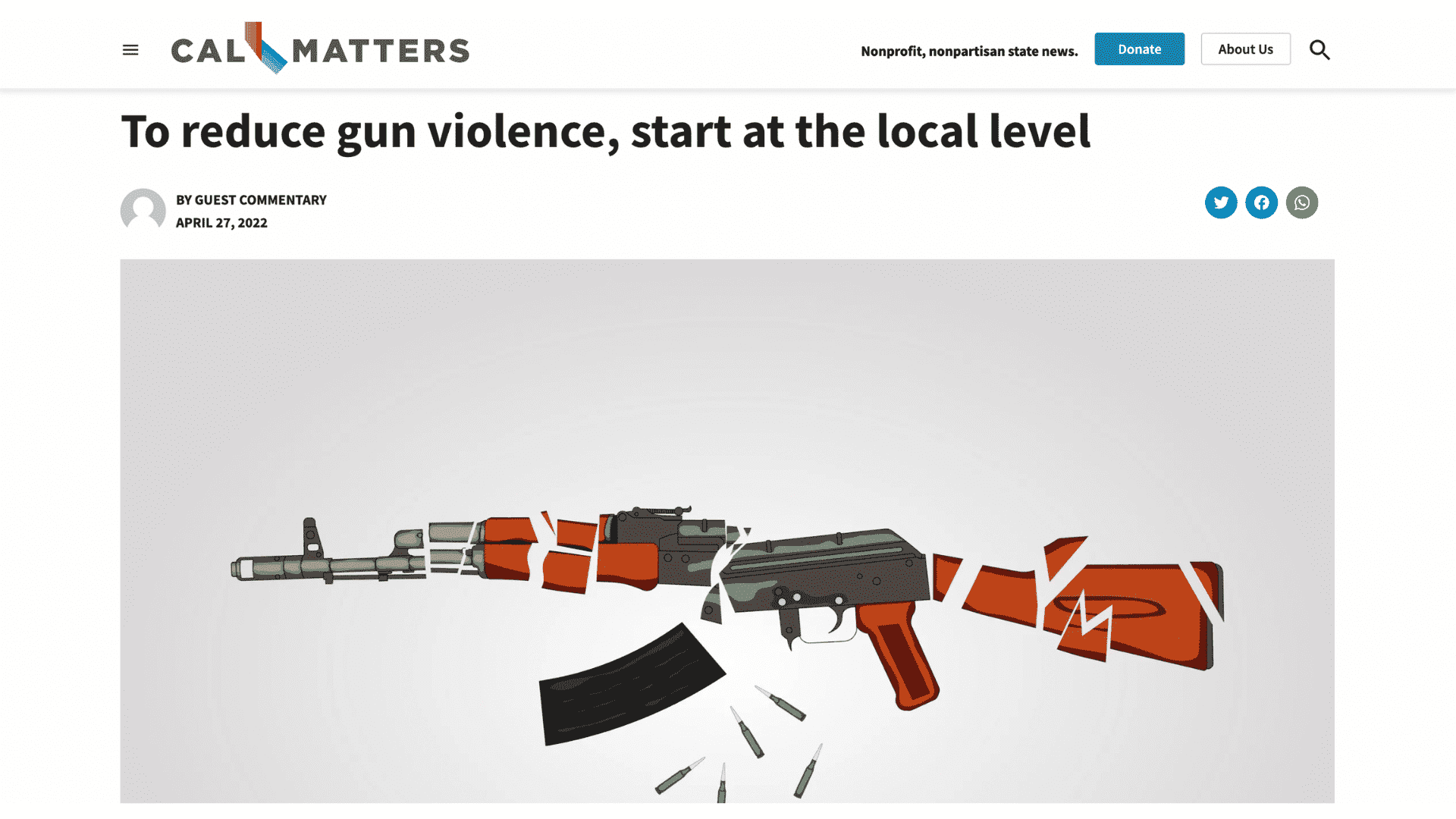 Screen shot of article photo: To Reduce Gun Violence, Start at the Local Level