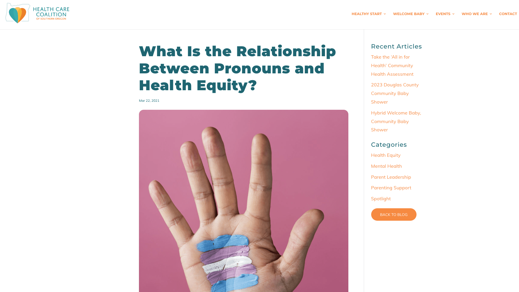 Screenshot of webpage: What is the Relationship Between Pronouns and Health Equity?