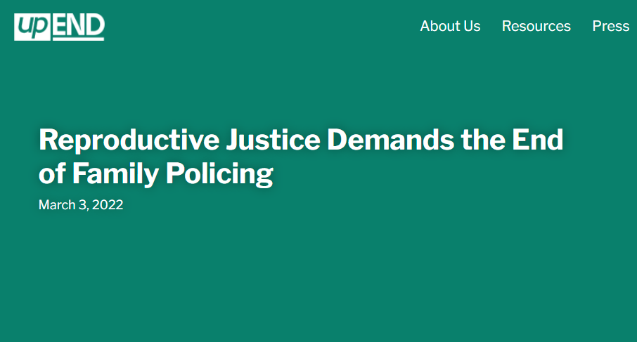 Screen shot of top of story: Reproductive Justice Demans the End of Family Policing