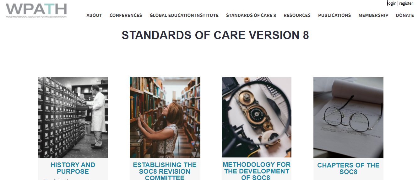 Screenshot of webpage: WPATH Transgender Standards of Care (Version 8)