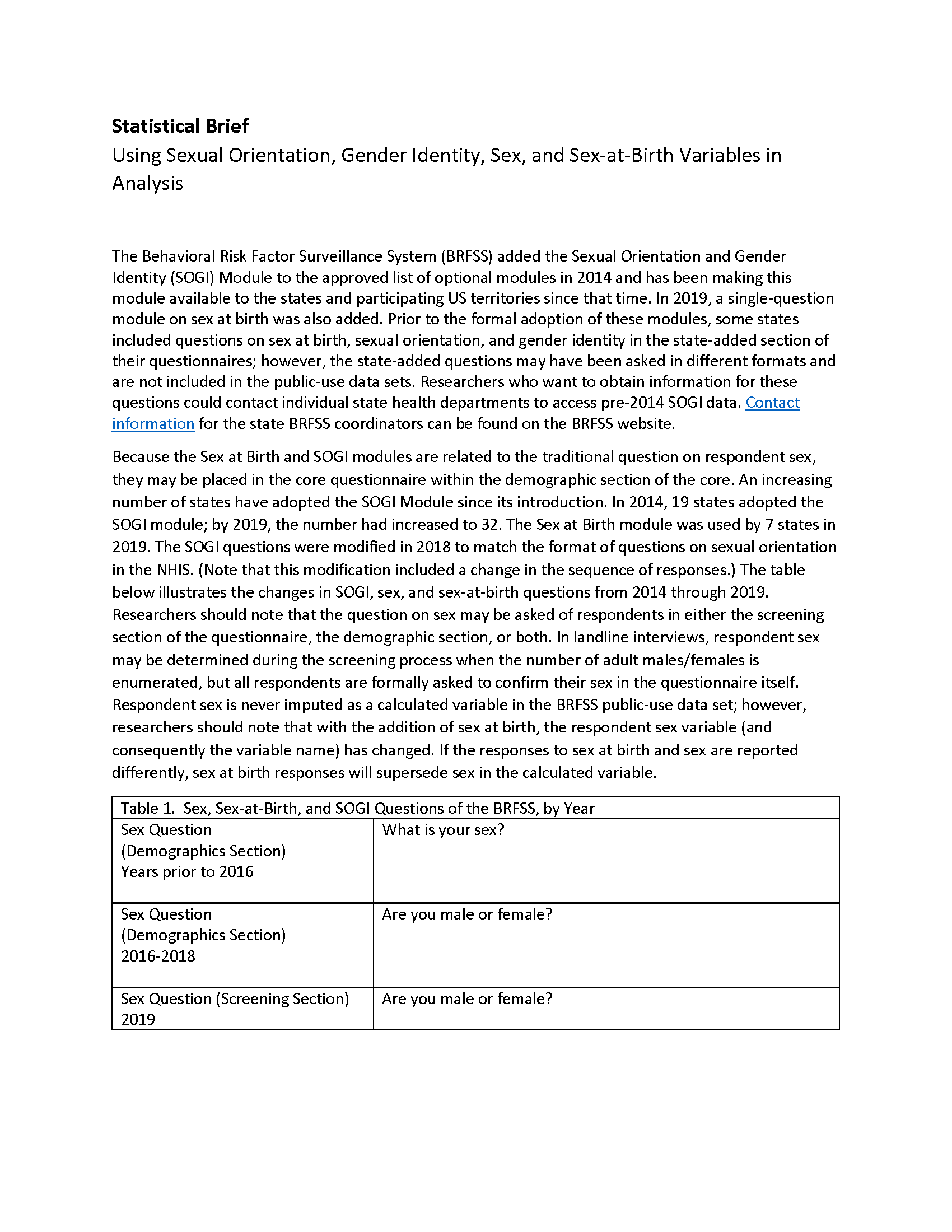 PDF Cover: Using Sexual Orientation, Gender Identity, Sex, and Sex-at-Birth Variables in Analysis