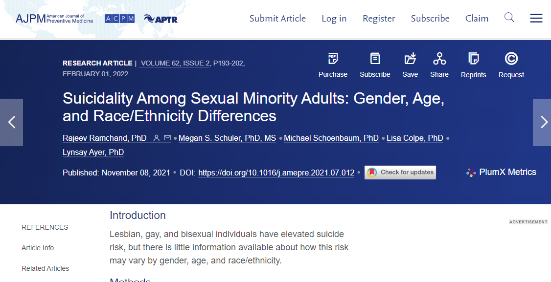 Screen grab of Suicidality Among Sexual Minority Adults: Gender, Age, and Race/Ethnicity Differences