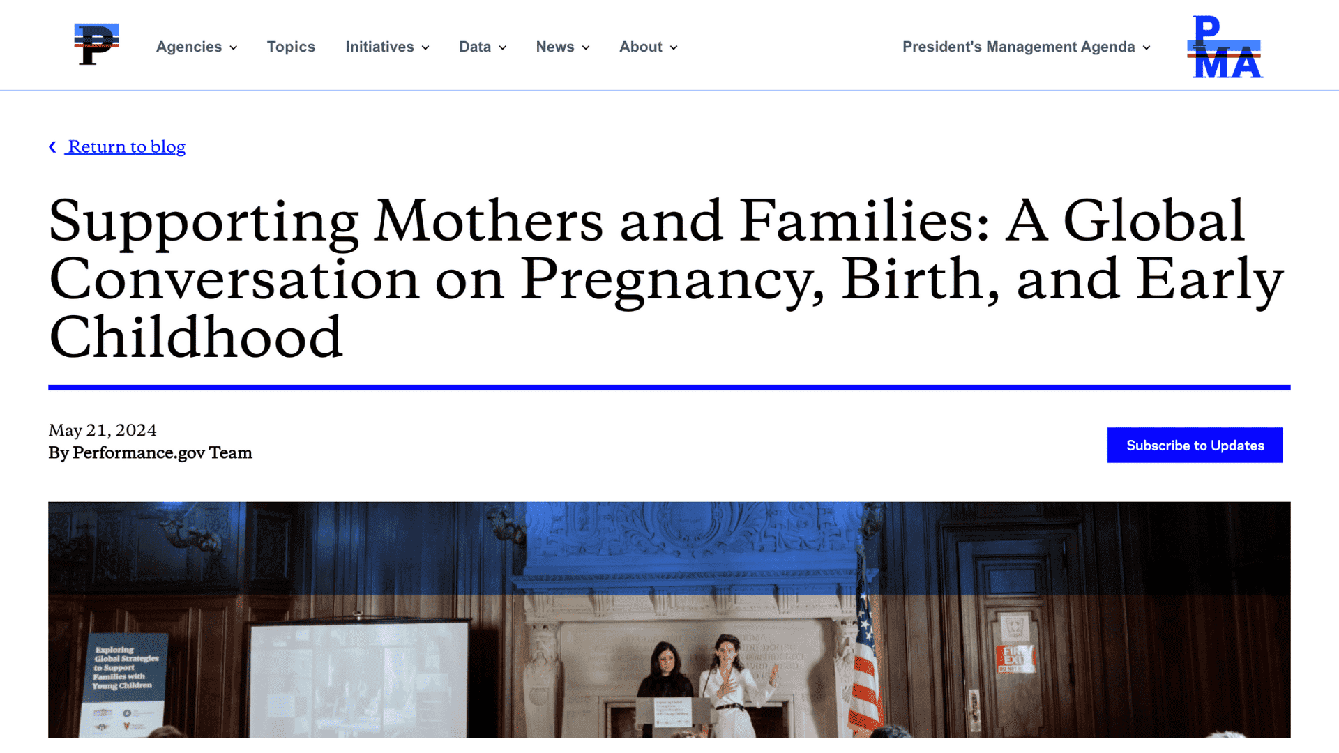 Screen capture of Supporting Mothers and Families: A Global Conversation on Pregnancy, Birth, and Early Childhood blog post