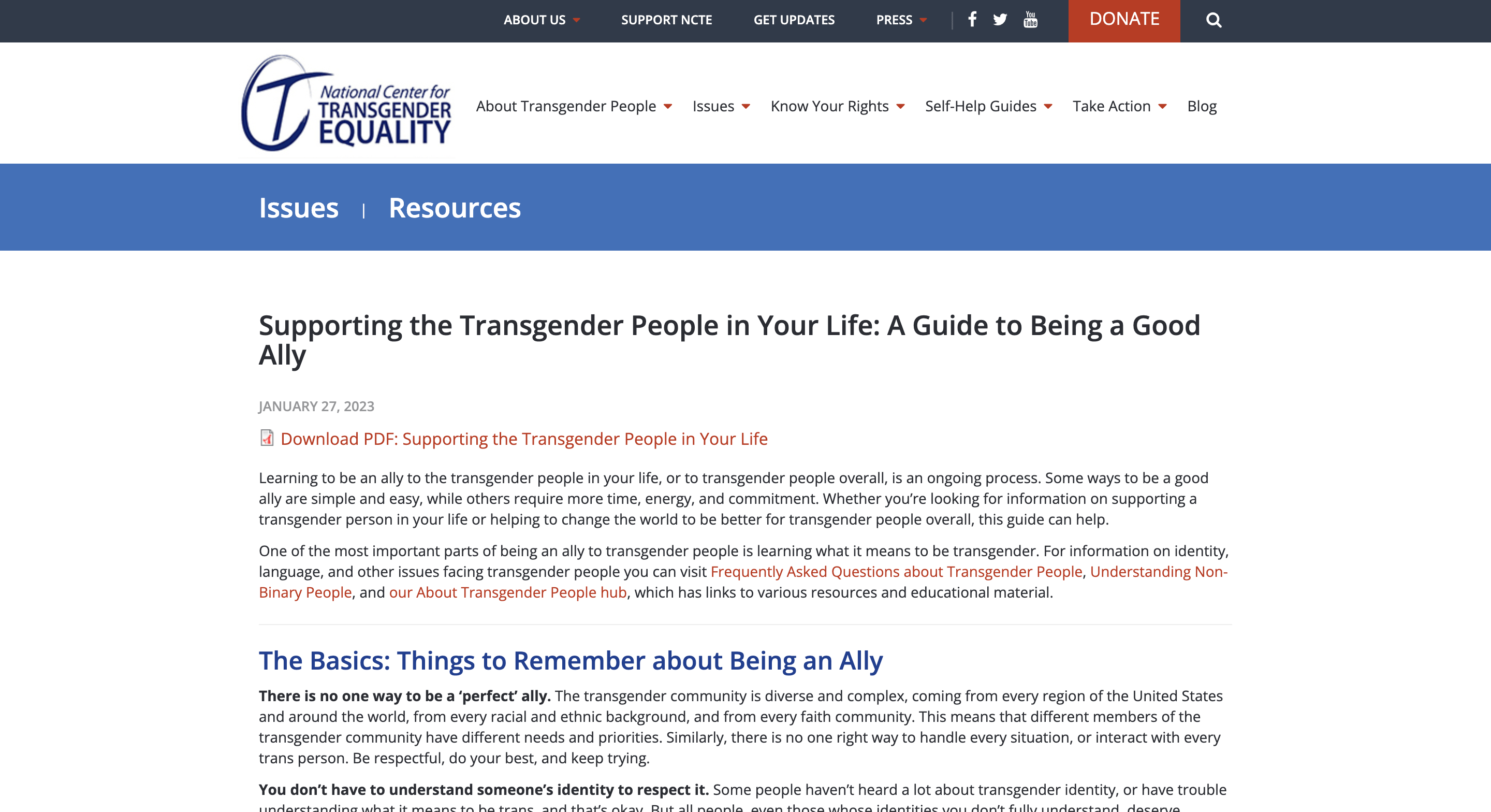 Screen capture of Supporting the Transgender People in Your Life: A Guide to Being a Good Ally