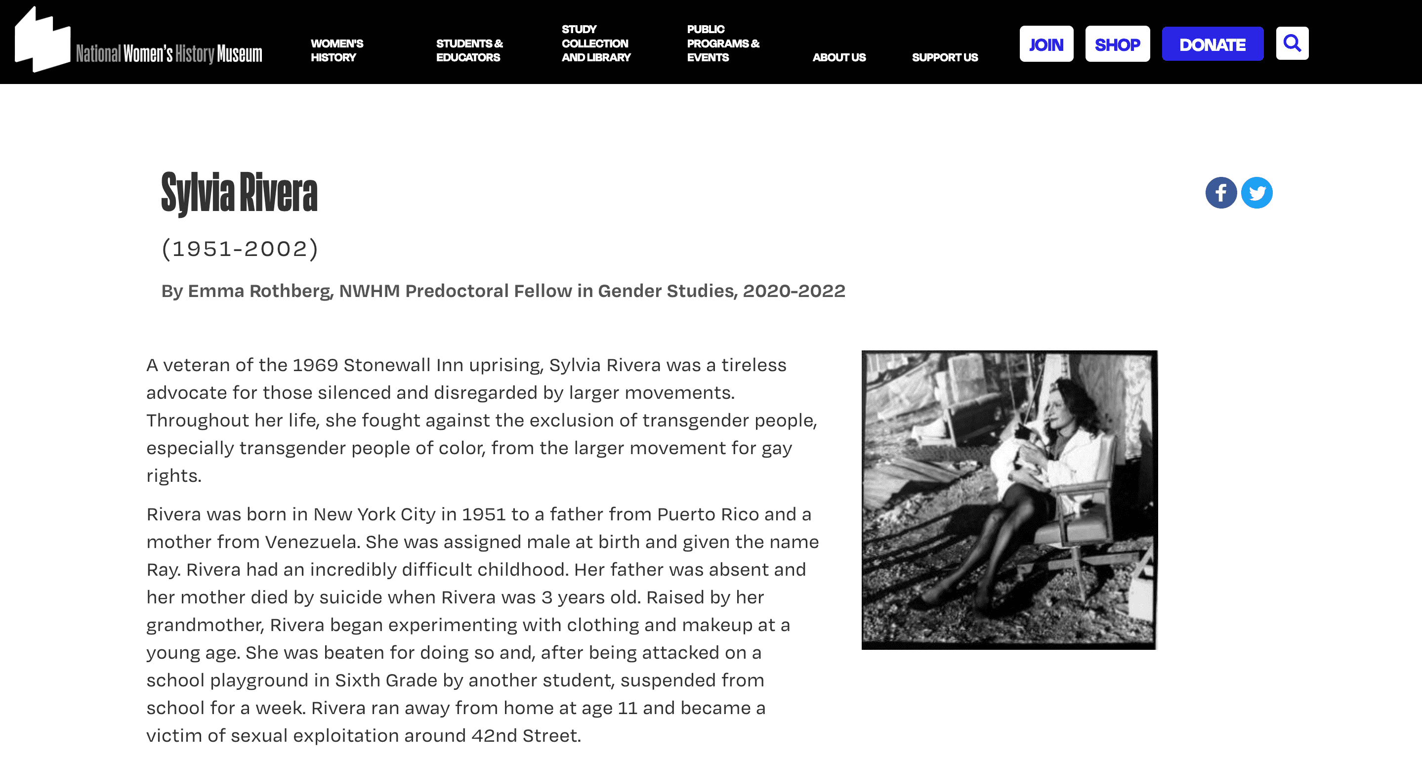 Screen capture of Sylvia Rivera