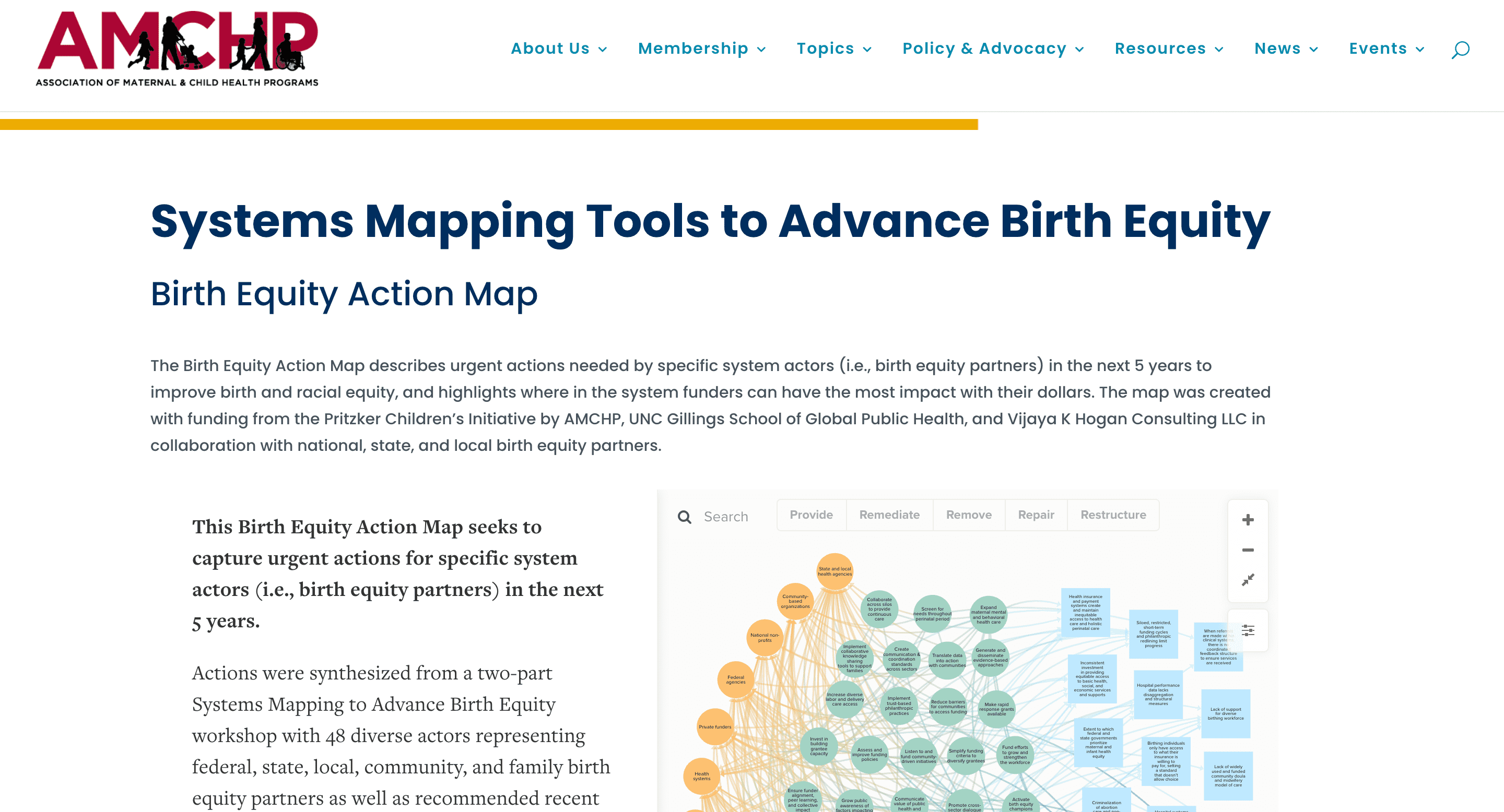 Screen capture of Systems Mapping Tools to Advance Birth Equity: Birth Equity Action Map
