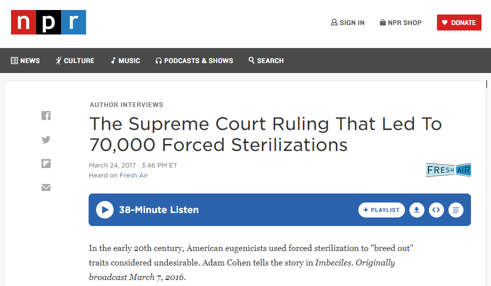 Screen shot of cover of audio intro: The Supreme Court Ruling That Led to 70,000 Forced Sterilizations