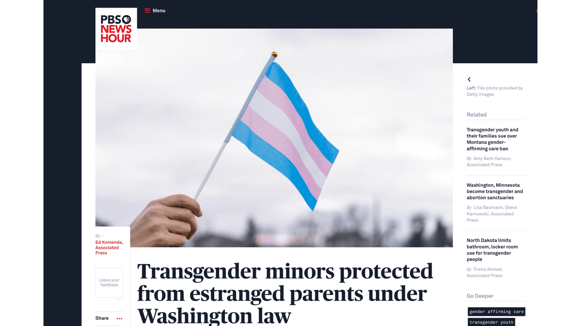 Screen capture of Transgender Minors Protected from Estranged Parents Under Washington Law