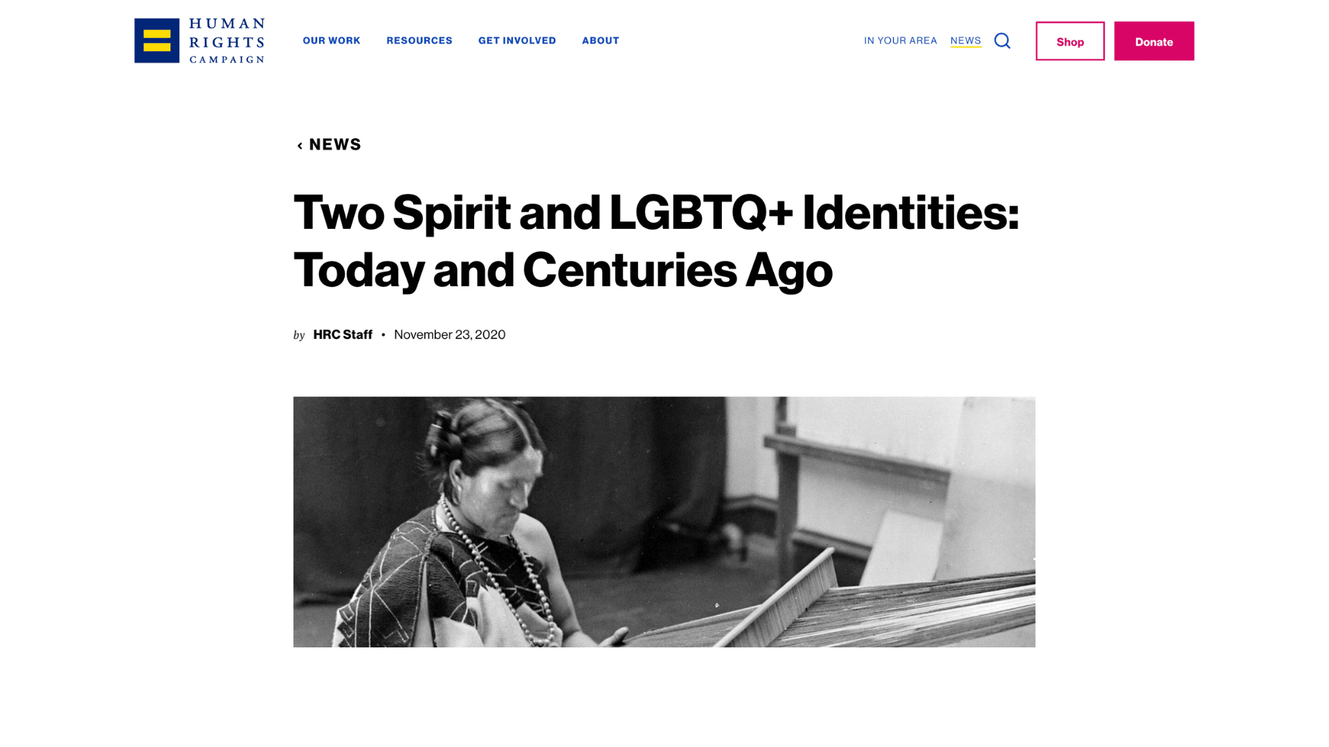 Screen capture of Two Spirit and LGBTQ+ Identities: Today and Centuries Ago article