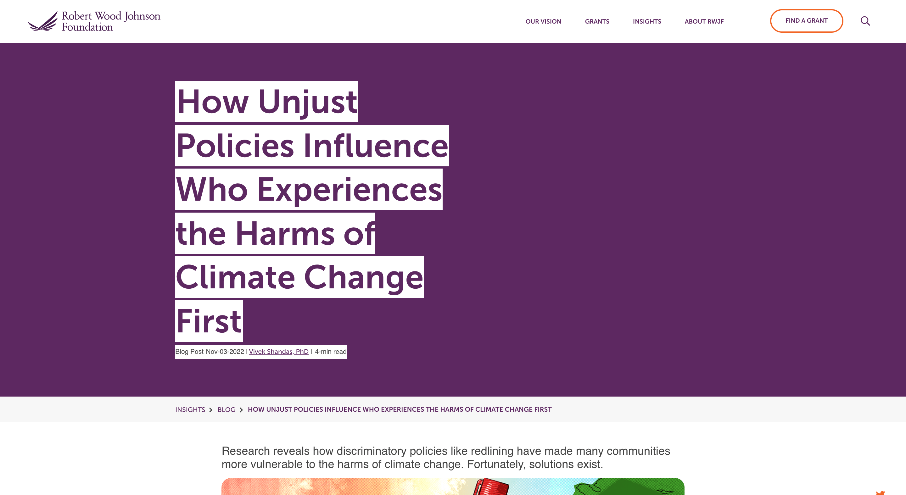 Screen capture of How Unjust Policies Influence Who Experiences the Harms of Climate Change First blog post