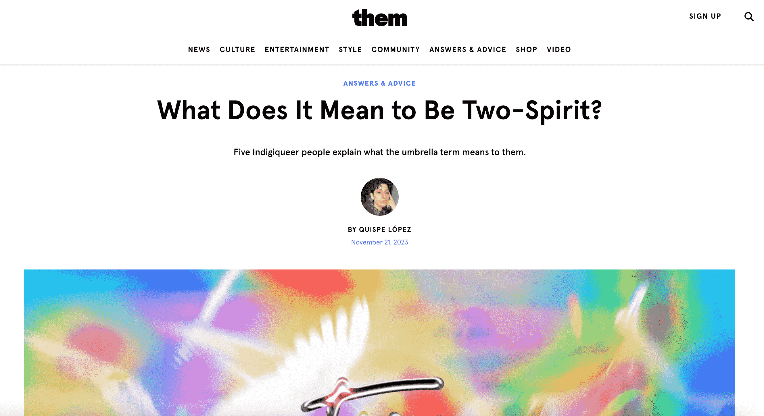 Screenshot of the front page of  What Does It Mean to Be Two-Spirit?