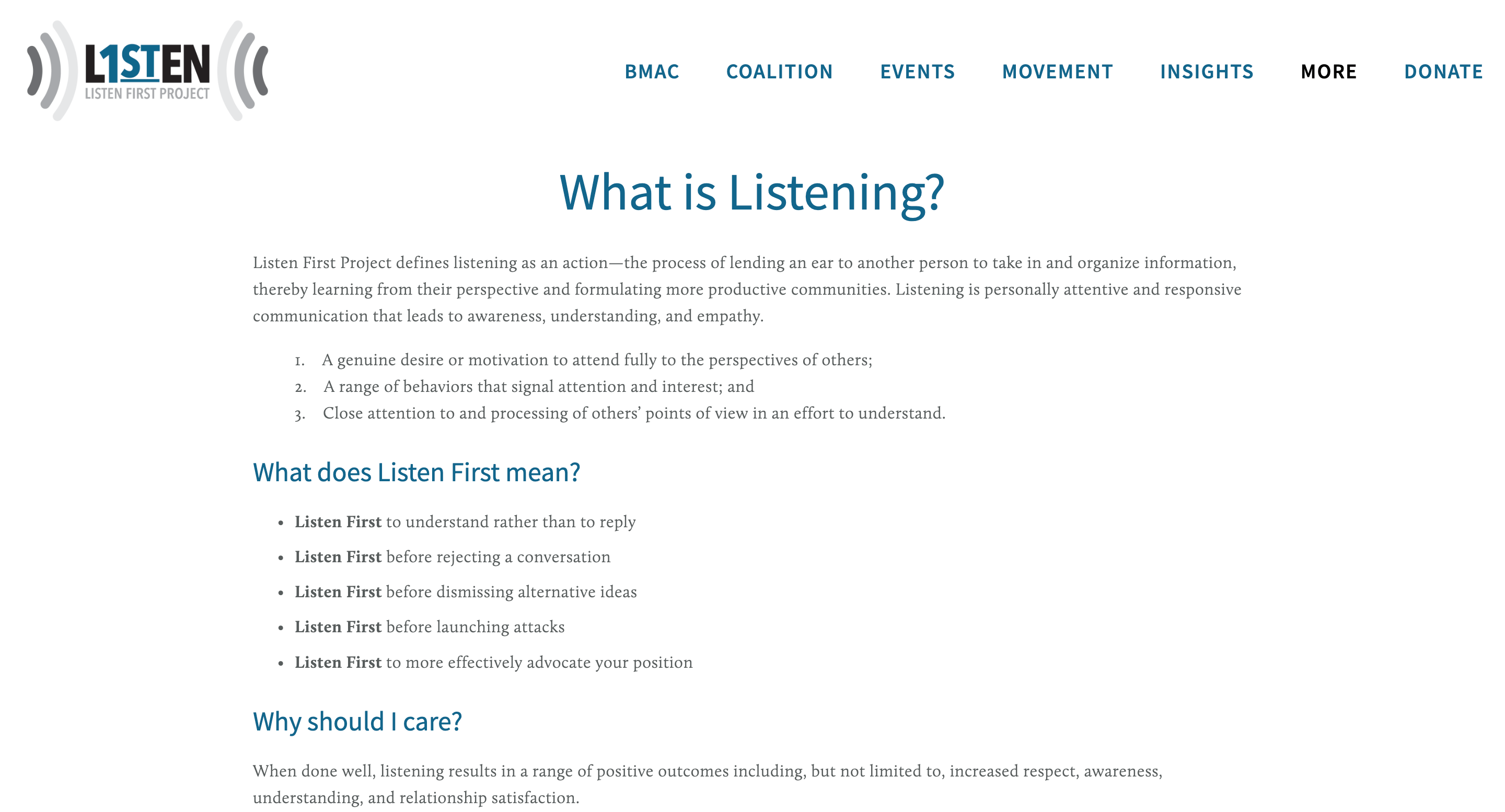 Screen capture of What is Listening? webpage