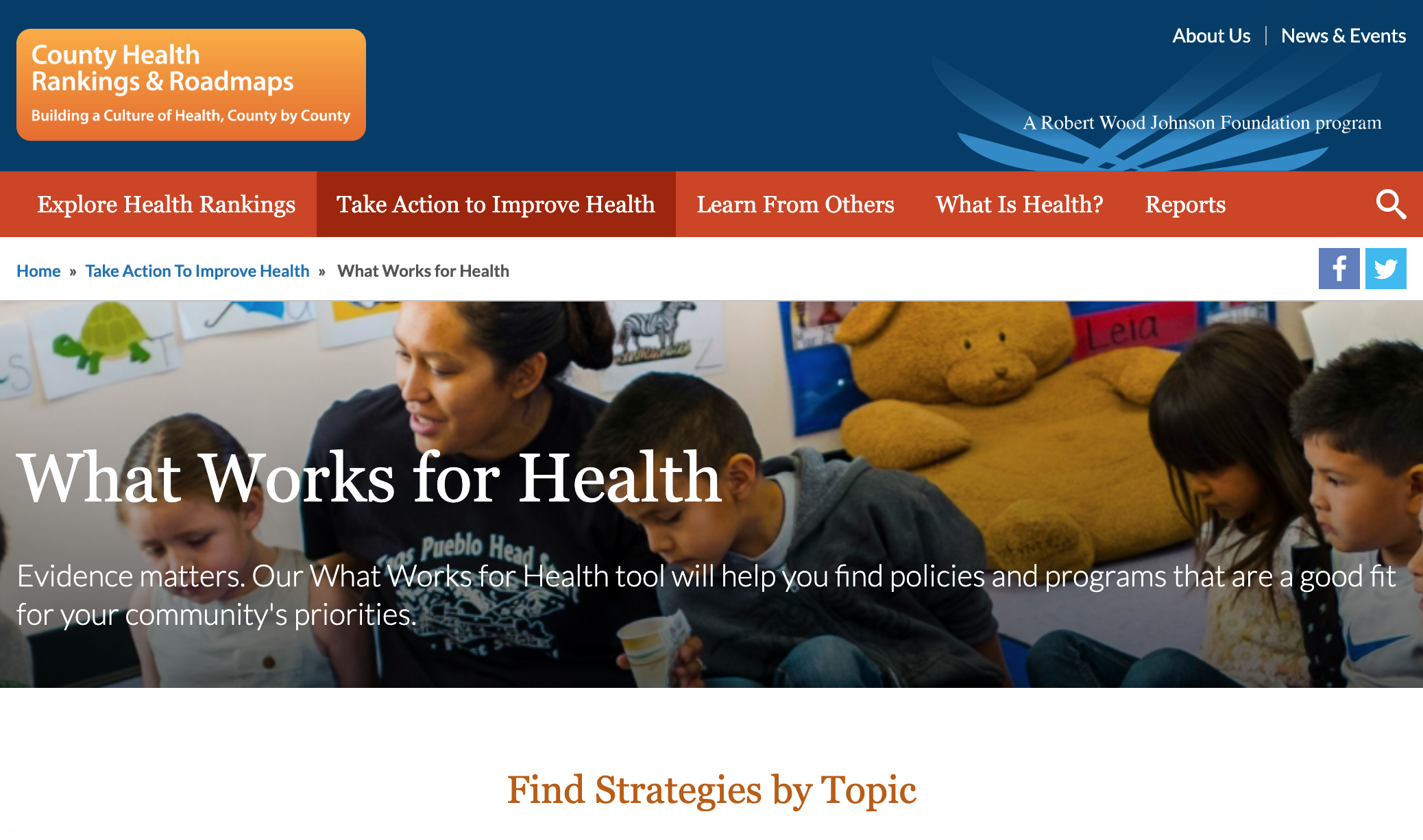 Screen grab of County Health Rankings and Roadmaps What Works for Health
